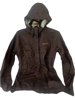 Marmot Women's M PreCip Eco Rain Jacket Brown Roll Hood Waterproof Shell.   Dd
